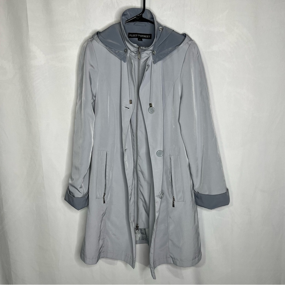 Fleet Street Women’s Gray Trench Coat/Jacket Size Medium Removable Hood - Picture 6 of 8